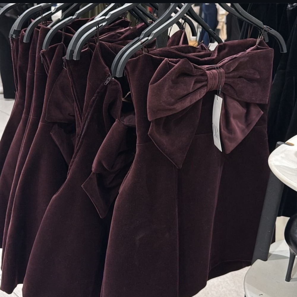Zara Deep Burgundy Dress with Bow Accent